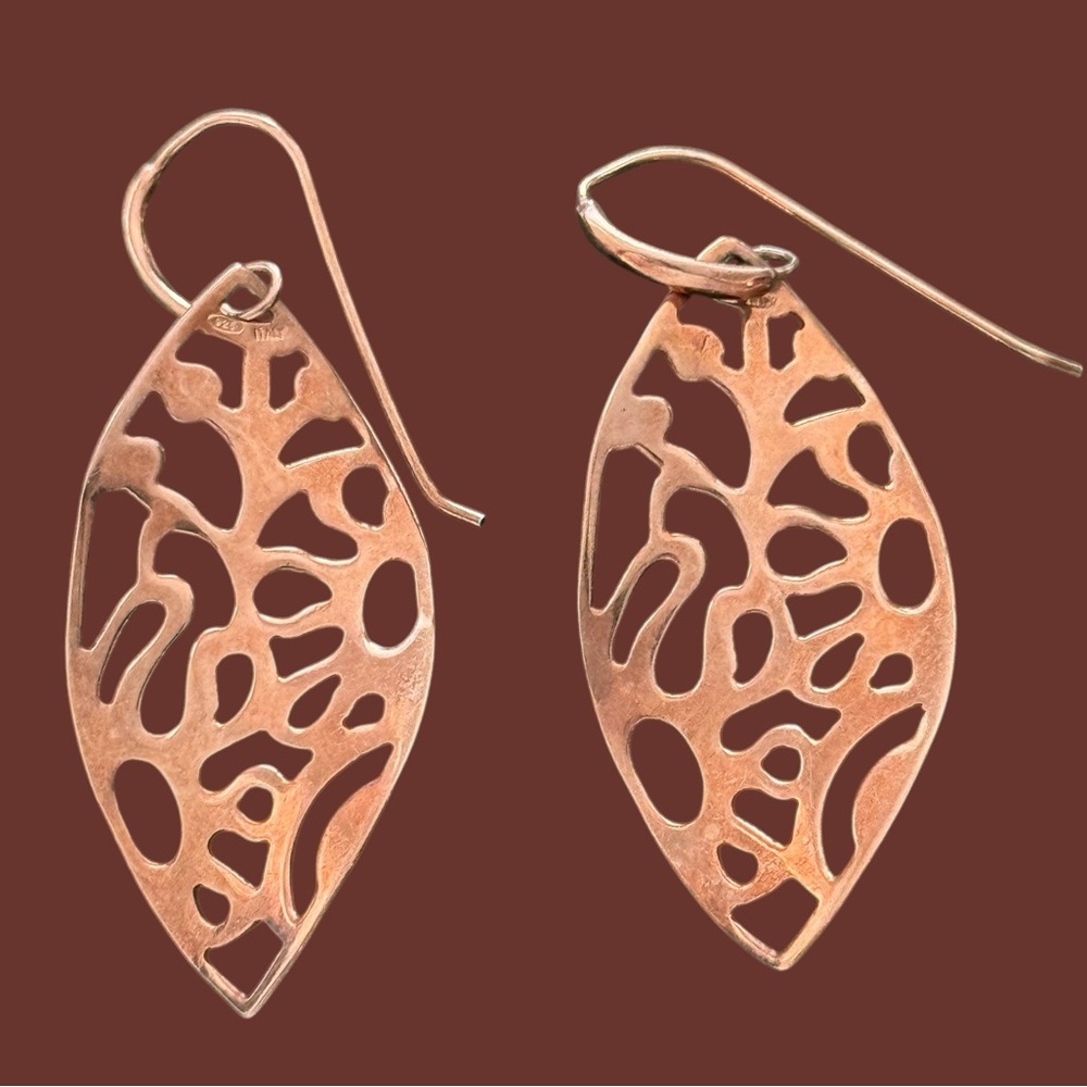 18k Gold Plated Filigree Leaf Drop Earrings